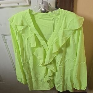 Neon Green Ruffle Blouse NWOT